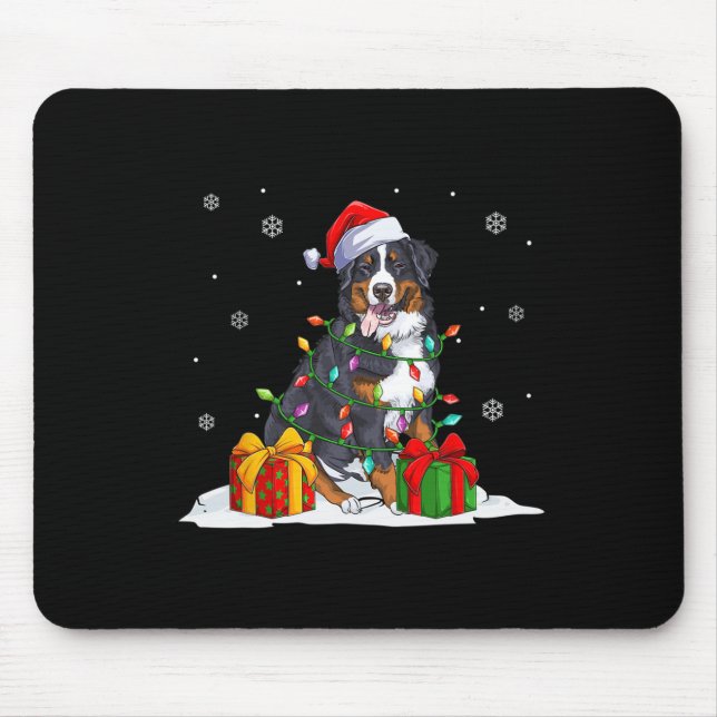 Santa bernese mountain christmas tree lights xmas  mouse pad (Front)