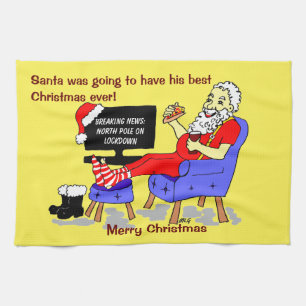 Santa Best Christmas Ever Funny Cartoon Tea Towel