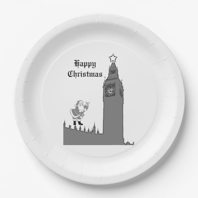 Santa Big Ben London Father Christmas Paper Plate (Front)