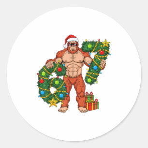 Santa Bigfoot 67 Christmas Tree Xmas Lights Funny  Classic Round Sticker