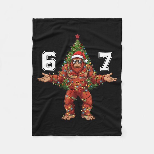 Santa Bigfoot 67 Christmas Tree Xmas Lights Funny  Fleece Blanket (Front)