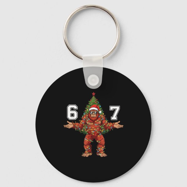 Santa Bigfoot 67 Christmas Tree Xmas Lights Funny  Key Ring (Front)