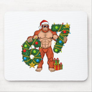 Santa Bigfoot 67 Christmas Tree Xmas Lights Funny Mouse Pad