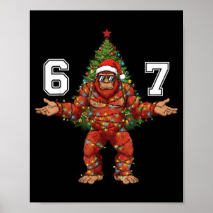 Santa Bigfoot 67 Christmas Tree Xmas Lights Funny  Poster