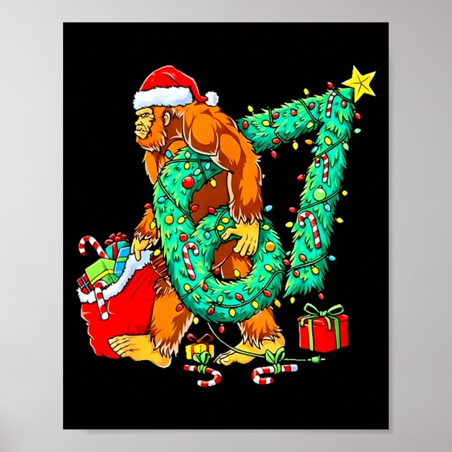 Santa Bigfoot 67 Christmas Tree Xmas Lights Funny  Poster (Front)