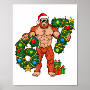 Santa Bigfoot 67 Christmas Tree Xmas Lights Funny Poster