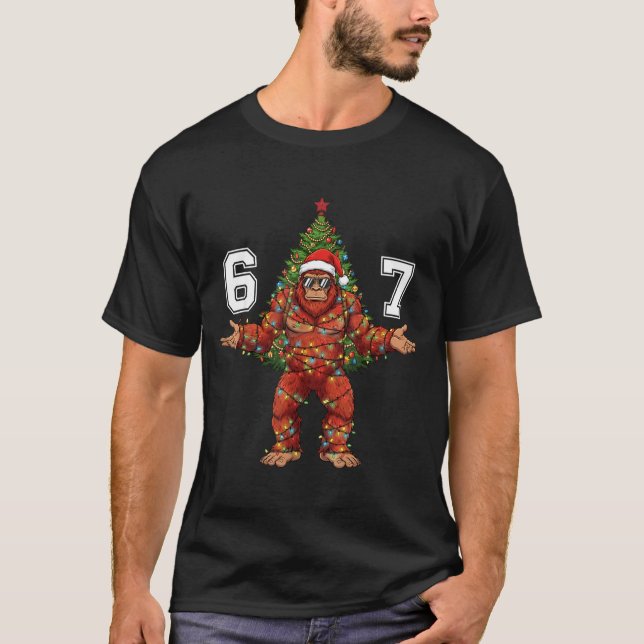 Santa Bigfoot 67 Christmas Tree Xmas Lights Funny  T-Shirt (Front)