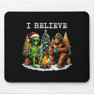 Santa Bigfoot And Alien Ufo Paranormal Cryptid Chr Mouse Pad