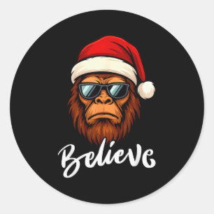 Santa Bigfoot Christmas Funny Sasquatch Believe Xm Classic Round Sticker