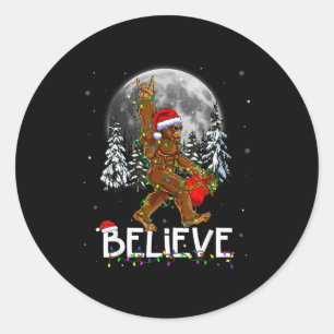 Santa Bigfoot Christmas Lights Funny Sasquatch Bel Classic Round Sticker