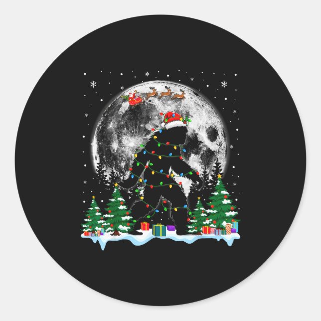 Santa Bigfoot Christmas Lights Funny Sasquatch Bel Classic Round Sticker (Front)