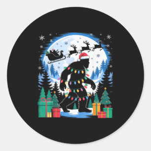 Santa Bigfoot Christmas Lights Funny Sasquatch Bel Classic Round Sticker