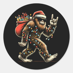 Santa Bigfoot Christmas Lights Funny Sasquatch Bel Classic Round Sticker