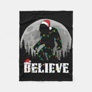 Santa Bigfoot Christmas Lights Funny Sasquatch Bel Fleece Blanket