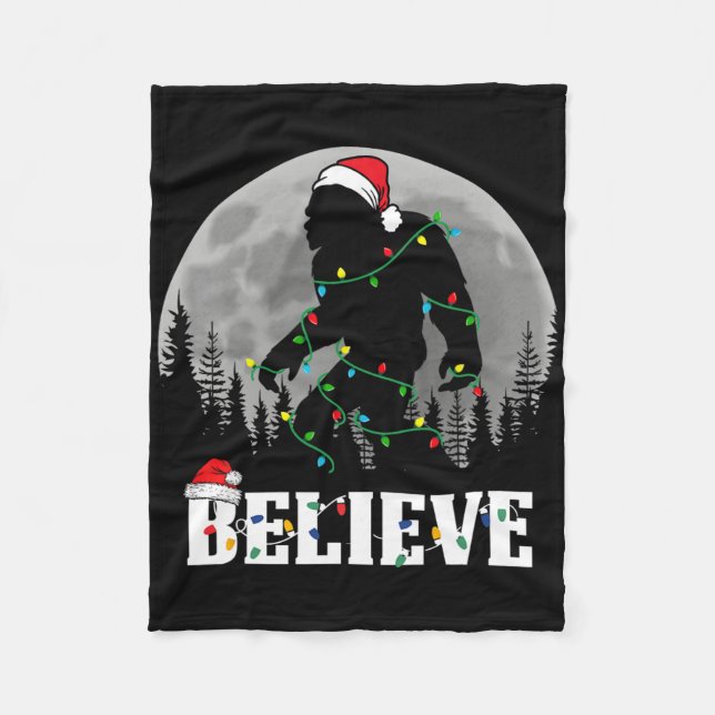 Santa Bigfoot Christmas Lights Funny Sasquatch Bel Fleece Blanket (Front)