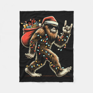 Santa Bigfoot Christmas Lights Funny Sasquatch Bel Fleece Blanket