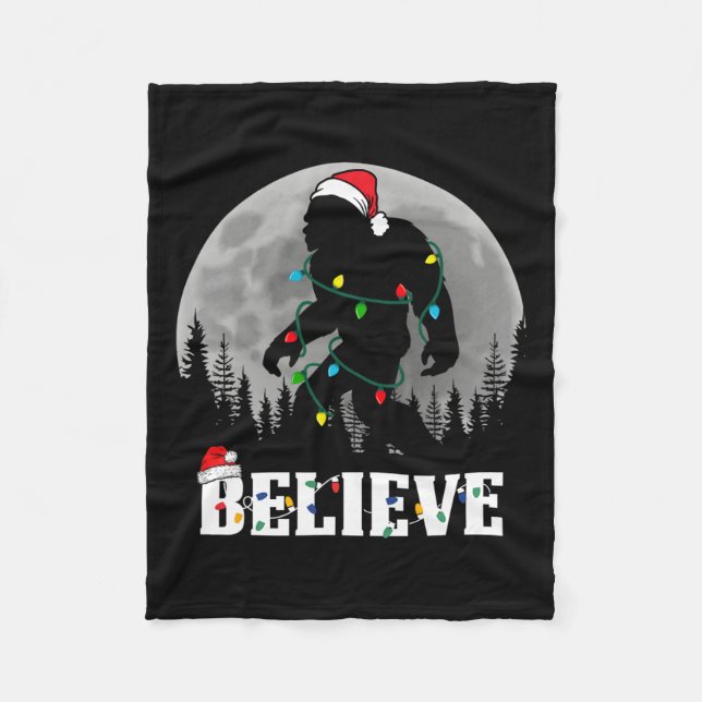 Santa Bigfoot Christmas Lights Funny Sasquatch Bel Fleece Blanket (Front)