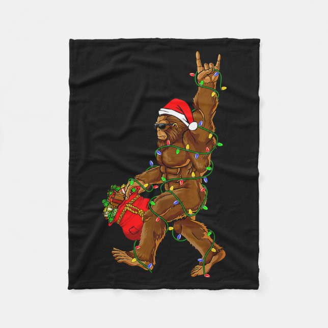 Santa Bigfoot Christmas Lights Funny Sasquatch Bel Fleece Blanket (Front)