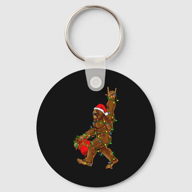 Santa Bigfoot Christmas Lights Funny Sasquatch Bel Key Ring (Front)