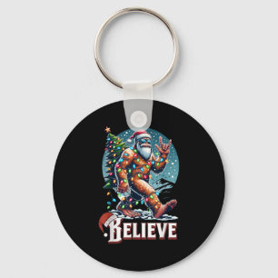 Santa Bigfoot Christmas Lights Funny Sasquatch Bel Key Ring