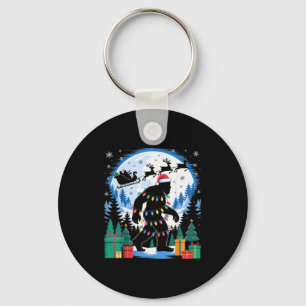 Santa Bigfoot Christmas Lights Funny Sasquatch Bel Key Ring