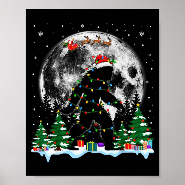 Santa Bigfoot Christmas Lights Funny Sasquatch Bel Poster (Front)