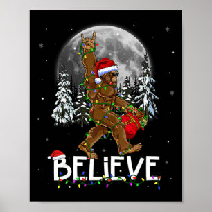 Santa Bigfoot Christmas Lights Funny Sasquatch Bel Poster