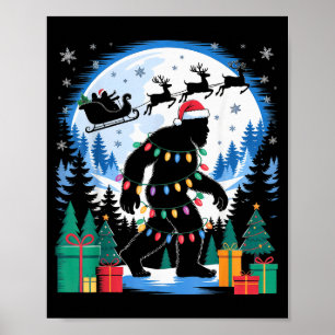 Santa Bigfoot Christmas Lights Funny Sasquatch Bel Poster
