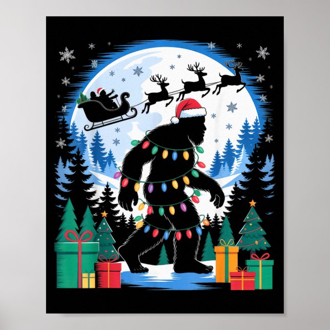 Santa Bigfoot Christmas Lights Funny Sasquatch Bel Poster (Front)