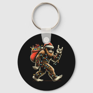 Santa Bigfoot Christmas Lights Funny Sasquatch Key Ring