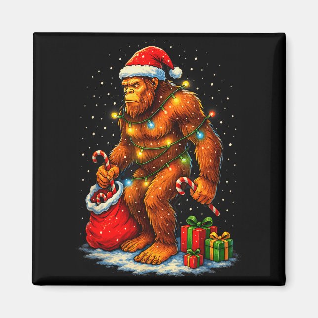 Santa Bigfoot Christmas Lights Funny Sasquatch  Magnet (Front)