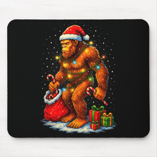 Santa Bigfoot Christmas Lights Funny Sasquatch  Mouse Pad (Front)