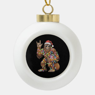 Santa Bigfoot Christmas Lights Rock Funny Ceramic Ball Christmas Ornament