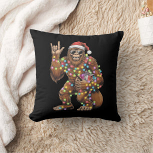 Santa Bigfoot Christmas Lights Rock Funny  Cushion