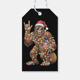 Santa Bigfoot Christmas Lights Rock Funny  Gift Tags