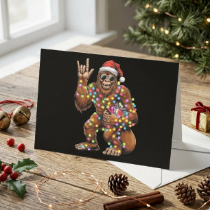 Santa Bigfoot Christmas Lights Rock Funny  Holiday Card