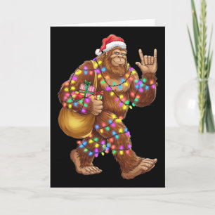 Santa Bigfoot Christmas Lights Rock Funny Sasquatc Card