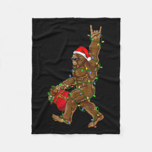 Santa Bigfoot Christmas Lights Rock Funny Sasquatc Fleece Blanket