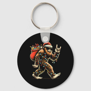 Santa Bigfoot Christmas Lights Rock Funny Sasquatc Key Ring