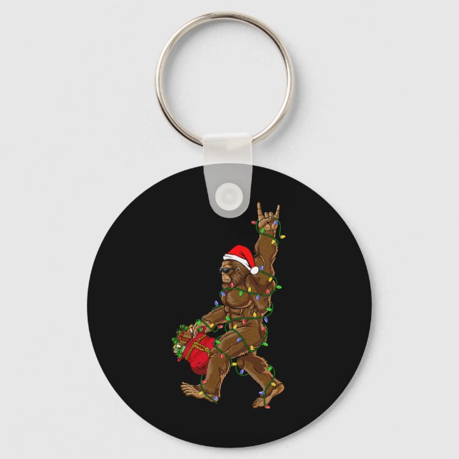 Santa Bigfoot Christmas Lights Rock Funny Sasquatc Key Ring (Front)