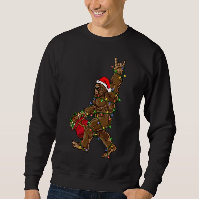 Santa Bigfoot Christmas Lights Rock Funny Sasquatc Sweatshirt (Front)