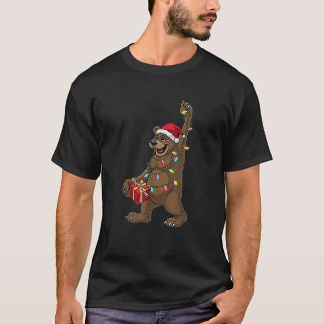 Santa Bigfoot Christmas Lights Rock Funny Sasquatc T-Shirt (Front)