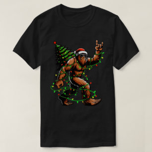 Santa Bigfoot Christmas Lights Sasquatch Art T-Shirt