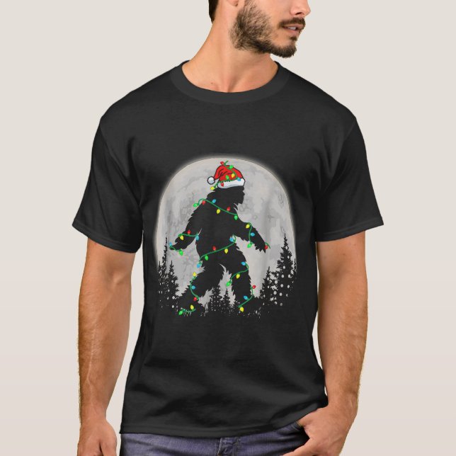 Santa Bigfoot Christmas Lights  T-Shirt (Front)