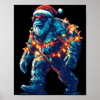 Santa Bigfoot Christmas Lights Xmas Sasquatch Poster