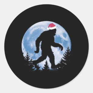 Santa Bigfoot Christmas Moon Funny Sasquatch Belie Classic Round Sticker