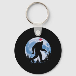 Santa Bigfoot Christmas Moon Funny Sasquatch Belie Key Ring