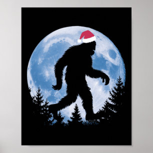 Santa Bigfoot Christmas Moon Funny Sasquatch Belie Poster