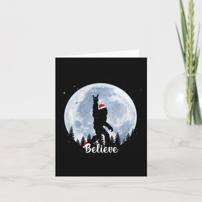 Santa bigfoot christmas rock roll sasquatch believ card (Front)