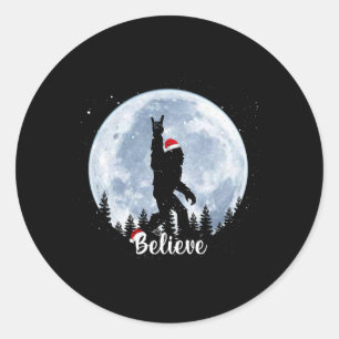 Santa Bigfoot Christmas Rock Roll Sasquatch Believ Classic Round Sticker